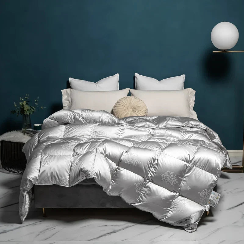 DecorBites™ Luxe Goose/Duck Down Quilt: Fluffy Cozy Warmth, Queen King Size
