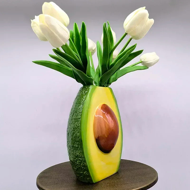 DecorBites™ Avocado Ceramic Vase: Unique Flower Arrangement Pot Home Decor Craft Pots