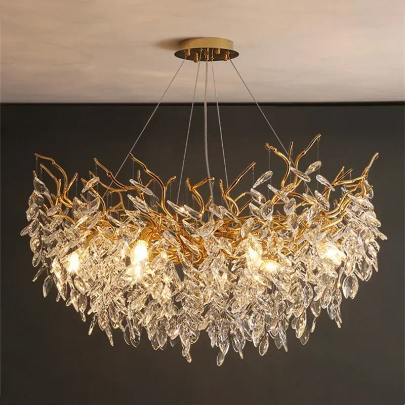 DecorBites™ Crystal LED Pendant Lights Gold Dining Room Branch Chandelier