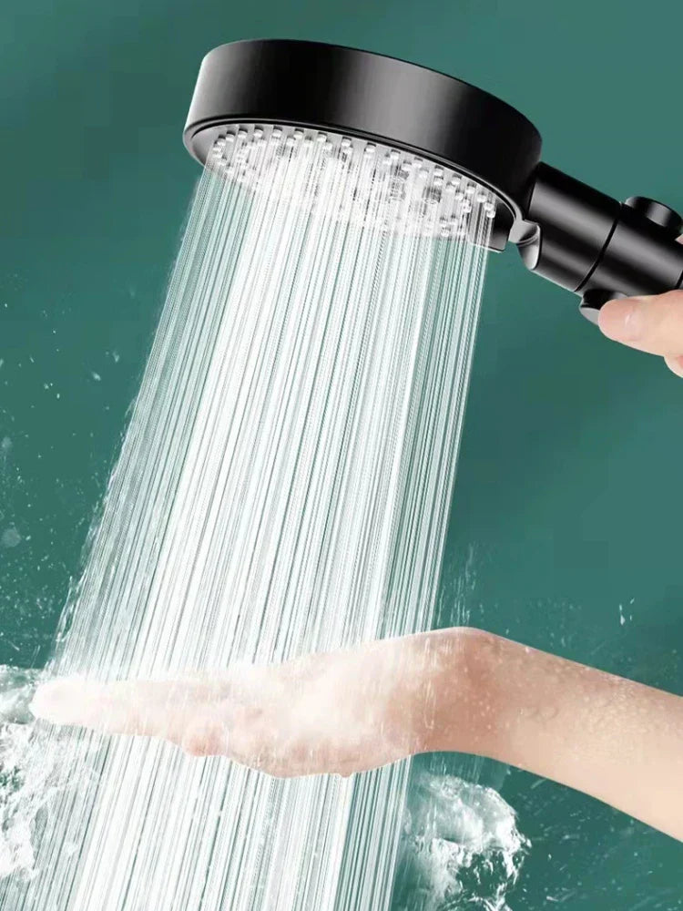 DecorBites™ Black Round High Pressure Shower Head with 6 Modes & Water Stop Knobs