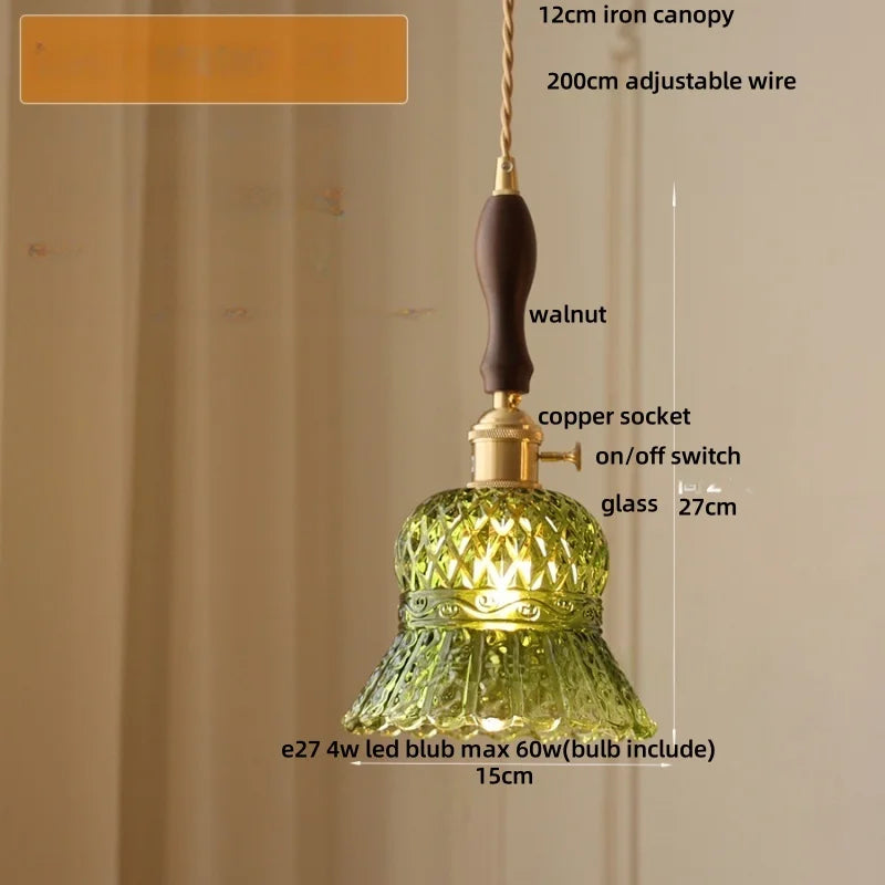 DecorBites™ LED Pendant Light Fixture with Copper Socket & Green Glass, Modern Nordic Lamp