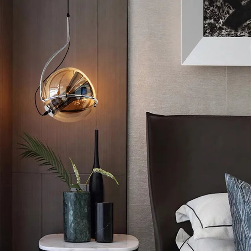 DecorBites™ Industrial Amber Glass Pendant Light Adjustable Chandelier for Kitchen Bedroom Hallway