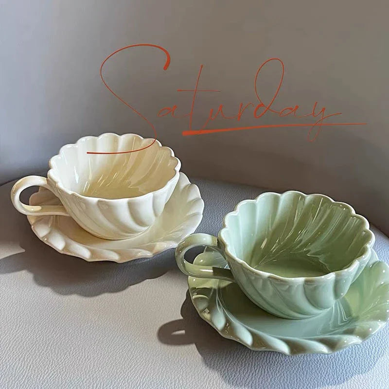 DecorBites™ Elegant Lace Ceramic Coffee Cup and Saucer Set for Home and Office