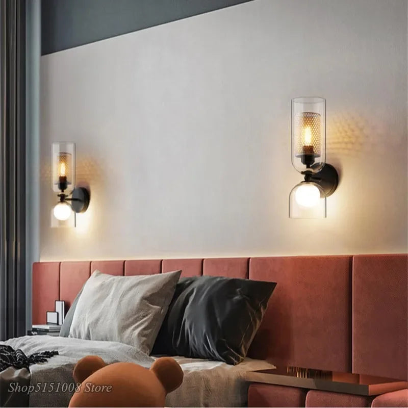DecorBites™ Double Head Iron Net Glass Wall Lamp for Modern Lighting Home Decor