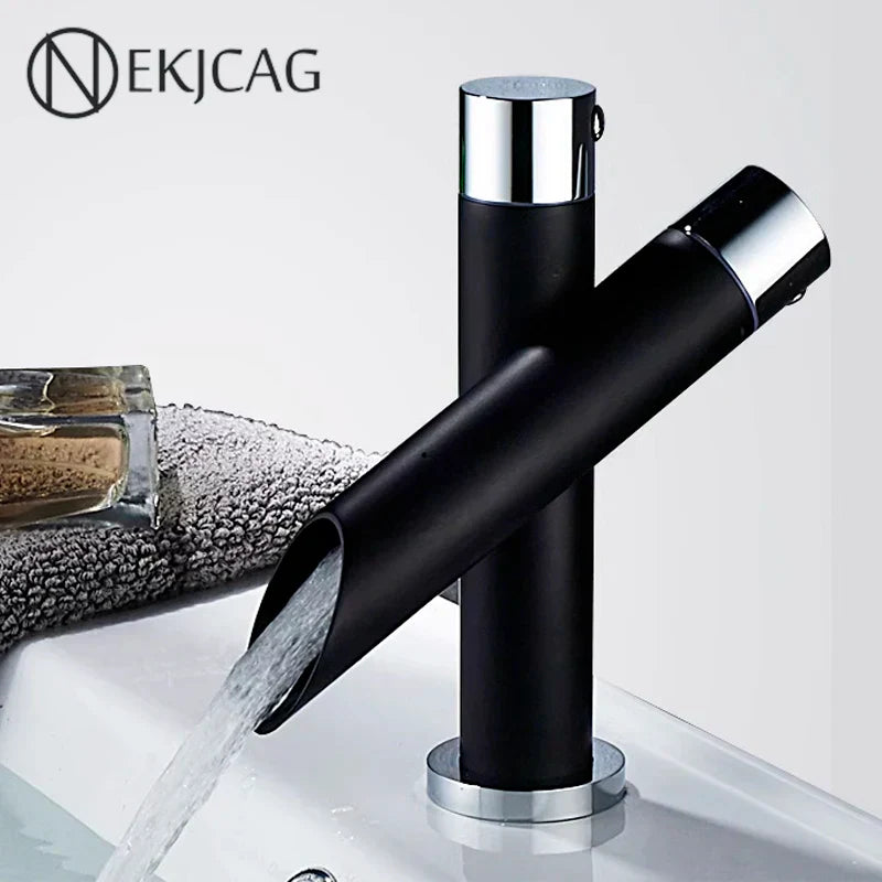 DecorBites™ Black Basin Faucet: Cold/Hot Water Mixer for Deck Sink, Water-Saving Crane