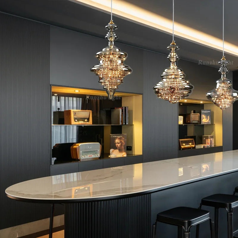 DecorBites™ Antique Brass Glass Chandelier for Dining Room and Bar