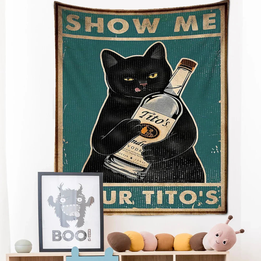 DecorBites™ Cat Tarot Tapestry Wall Hanging: Kawayi Psychedelic Witchcraft Bohemian Home Decor