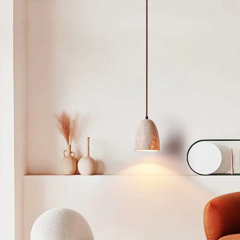 DecorBites™ LED Pendant Lamp Yellow Travertine Japanese Style Adjustable Hanging Lights