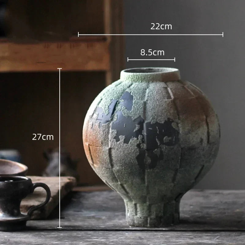 DecorBites™ Green Ceramic Spherical Vase Geometric Lattice Design Home Decor Accessory