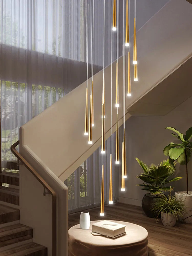 DecorBites™ Loft Black LED Stair Chandelier for Modern Living Room and Restaurant
