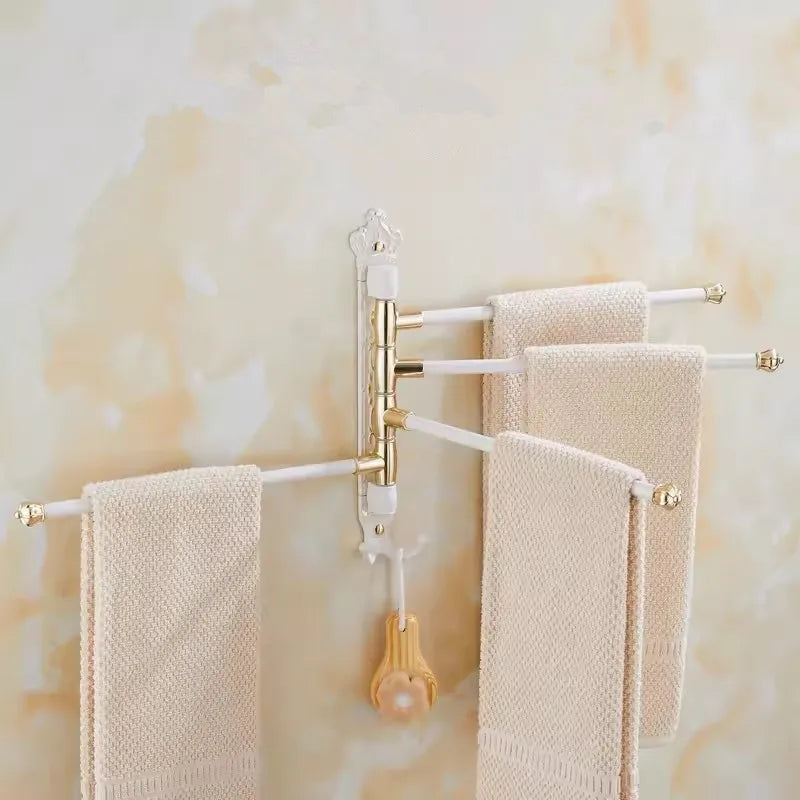 DecorBites™ Antique Carved Swivel Towel Hanger, Wall Mounted Folding Towel Bar, Bathroom Towel Holder