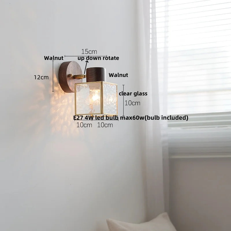 DecorBites™ LED Wall Lamp Clear Glass Walnut Wood Up Down Rotate Wall Light