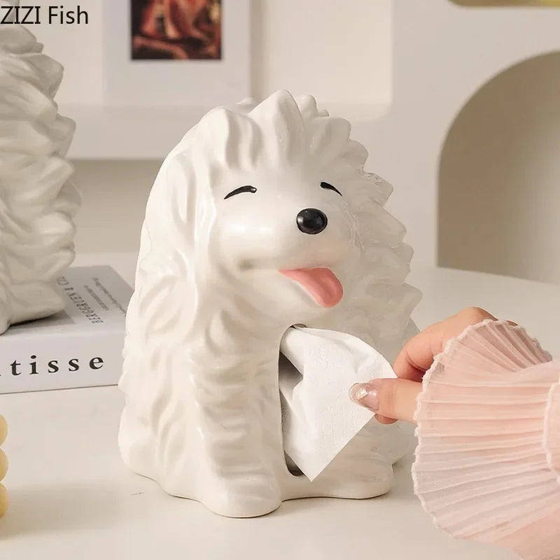 DecorBites™ Cartoon Puppy Tissue Box: Cute Animals Ceramic Desk Decoration & Paper Towel Case