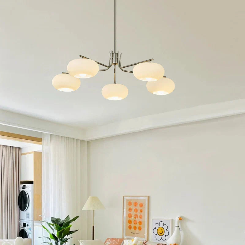 DecorBites™ Glass Persimmon Chandelier: Bauhaus Medieval Inspired Milk White Lamp