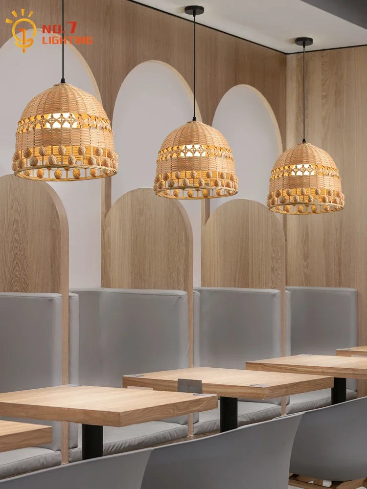 DecorBites™ Bamboo Weave Pendant Light LED E27 Modern Zen Decor Restaurant Bar Tea Room