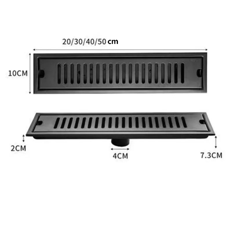 DecorBites™ Black Stainless Steel Floor Drain for Toilet Shower Room, Large Overflow, Odorproof, Rectangle
