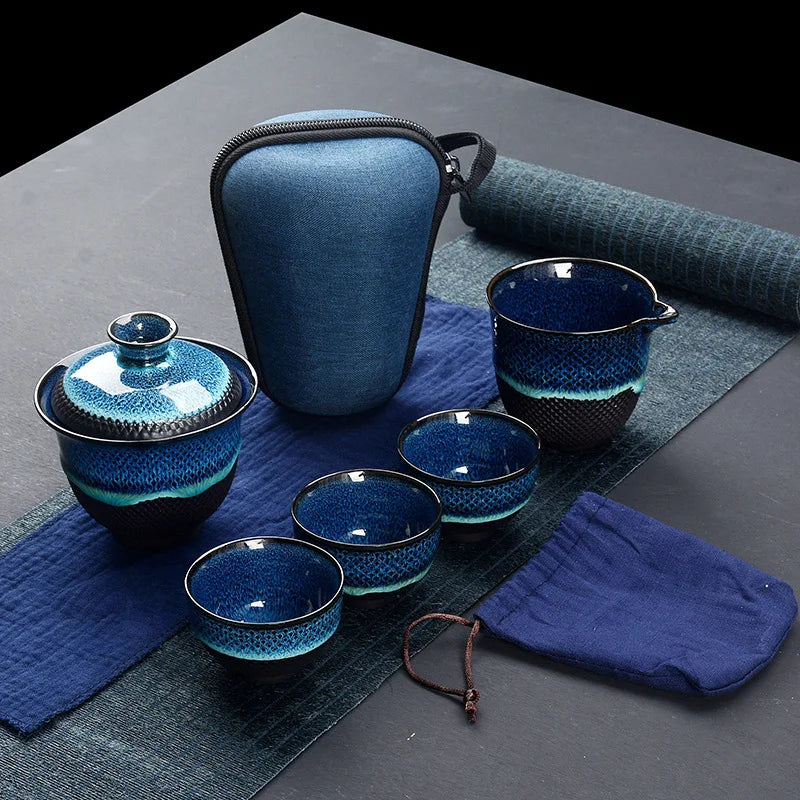 DecorBites™ Chinese Kung Fu Ceramic Tea Set Teapot Gaiwan Porcelain Teaset Drinkware