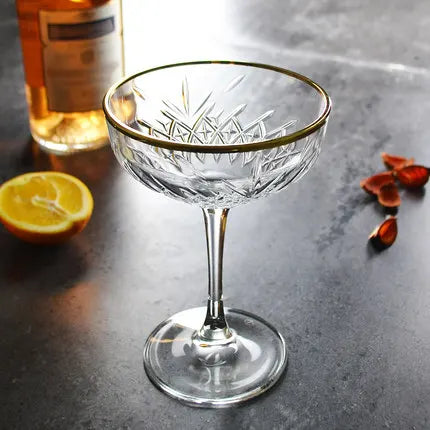 DecorBites™ Gold Rim Coupe Goblet Glass for Cocktails and Champagne