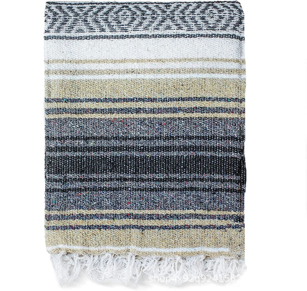 DecorBites™ Handwoven Mexican Blanket - Multicolor Geometry Beach Shawl