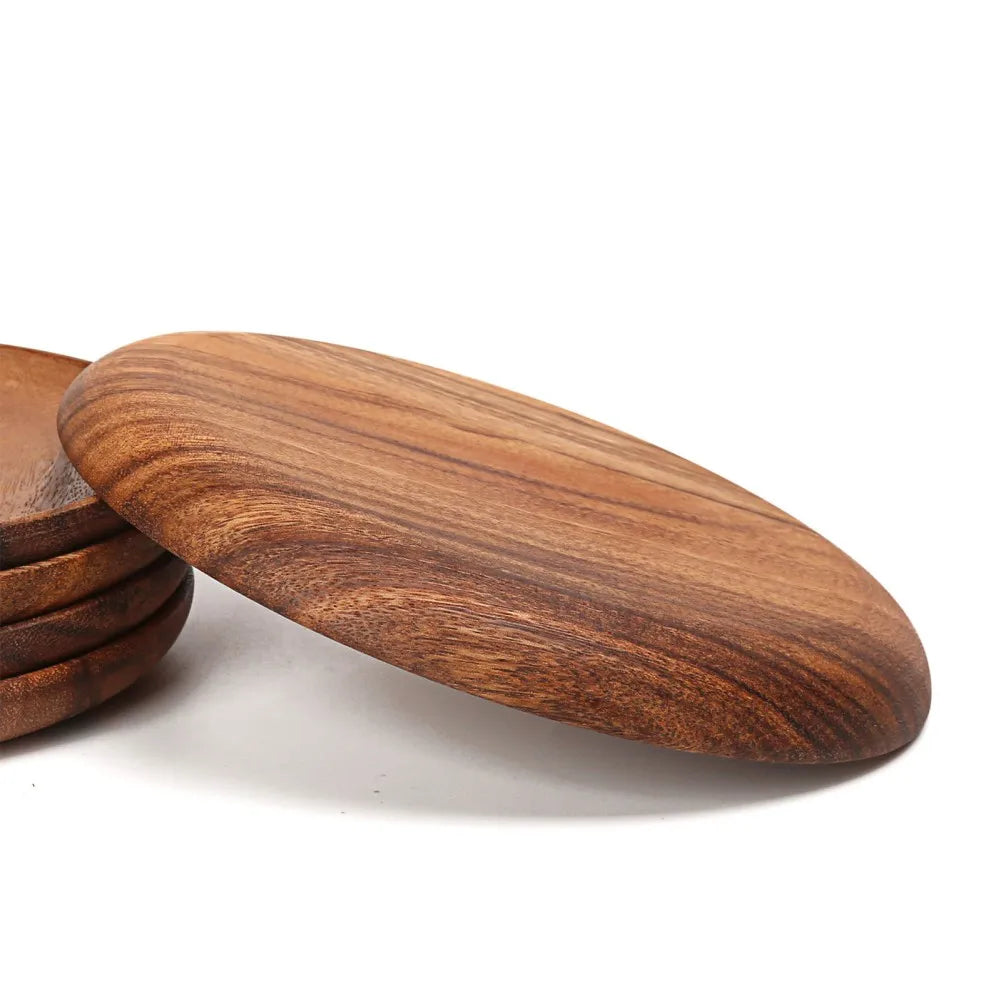 DecorBites™ Beech Wooden Round Plate for Snacks, Sushi & Fruits