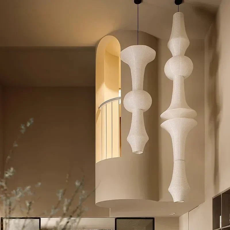 DecorBites™ Japanese Cotton Paper Pendant Lamp Wabi Sabi Chandelier with E27 Bulb