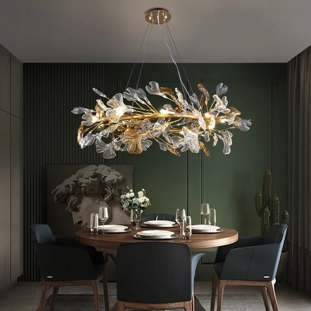 DecorBites™ Crystal Leaf Branch Chandelier - Elegant Lighting Fixture for Bedroom, Living Room, Dining Room