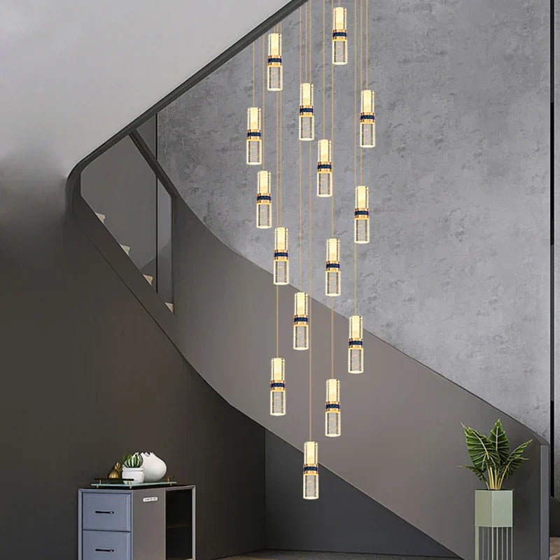 DecorBites™ Crystal Columnar Chandelier Stair Lamp Household Bubble Living Room Restaurant Bar Villa Lightning
