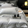 DecorBites™ Brown Lace Embroidery Bedding Set, 4Pcs, 1200TC Egyptian Cotton