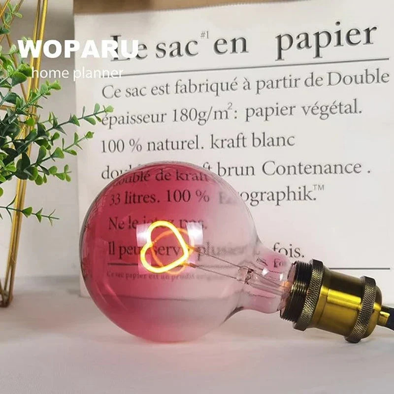 DecorBites™ Gradient Pink LED Filament Heart Light Bulb - E27 Dimmable Romantic Warm Light