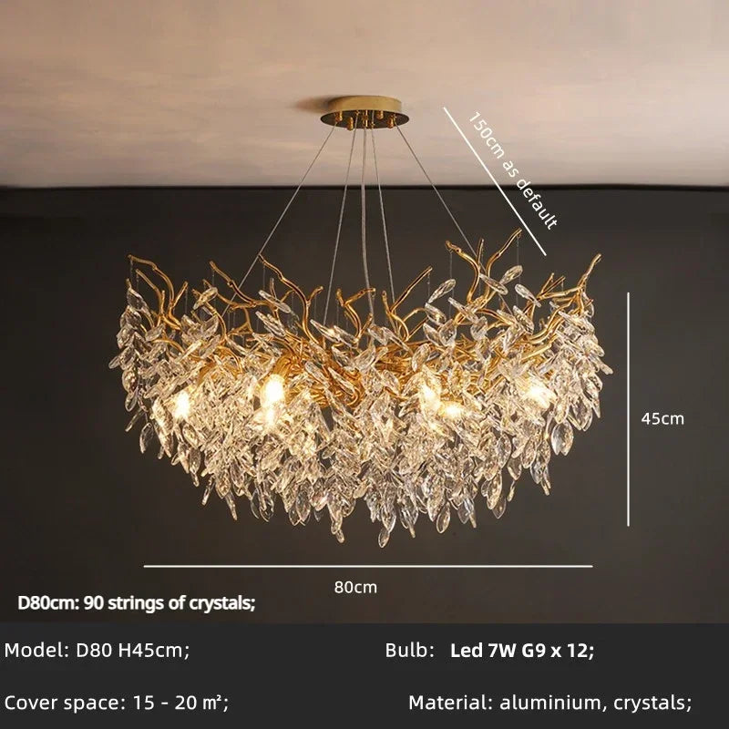 DecorBites™ Crystal Branch Chandelier LED Pendant Lamps Elegant Villa Living Room Gold Decor