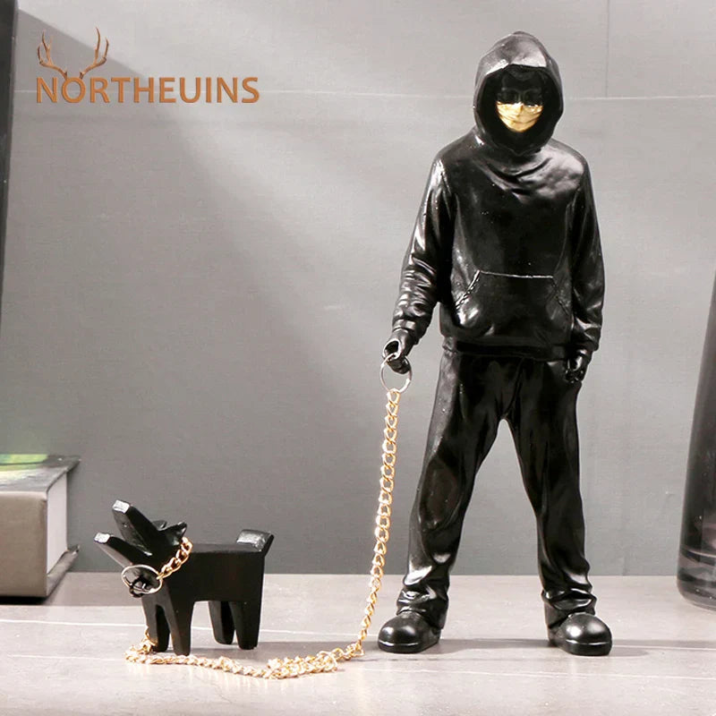 DecorBites™ Banksy Dog Walker Resin Statue: Trendy Street Art Figurine for Home Office Decor
