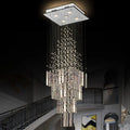 DecorBites™ Columnar Crystal Chandelier with Square Base for Living Room, Stair Loft - Modern Hanging Lamp