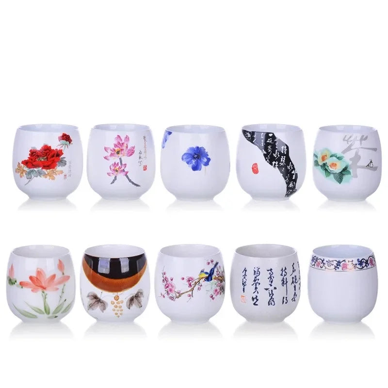 DecorBites™ Ceramic Kung Fu Tea Cup With Handle White Porcelain Drinkware