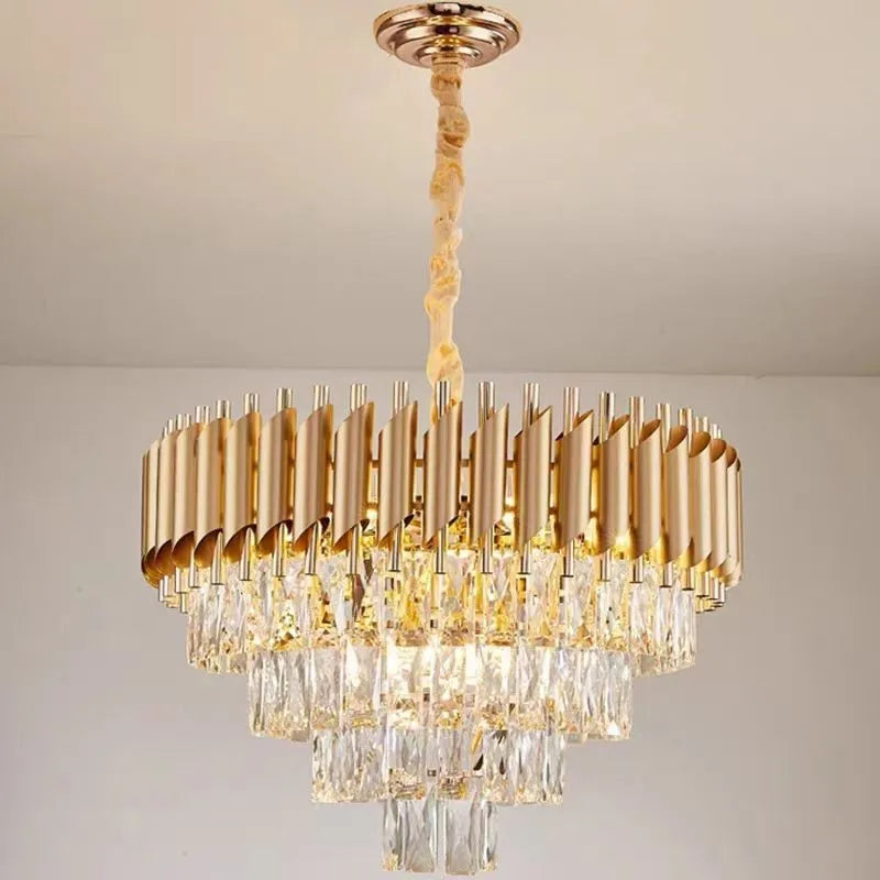 DecorBites™ Black Gold Metal LED Chandelier Living Room Dining Modern Lustre Crystal Hanging Lamp
