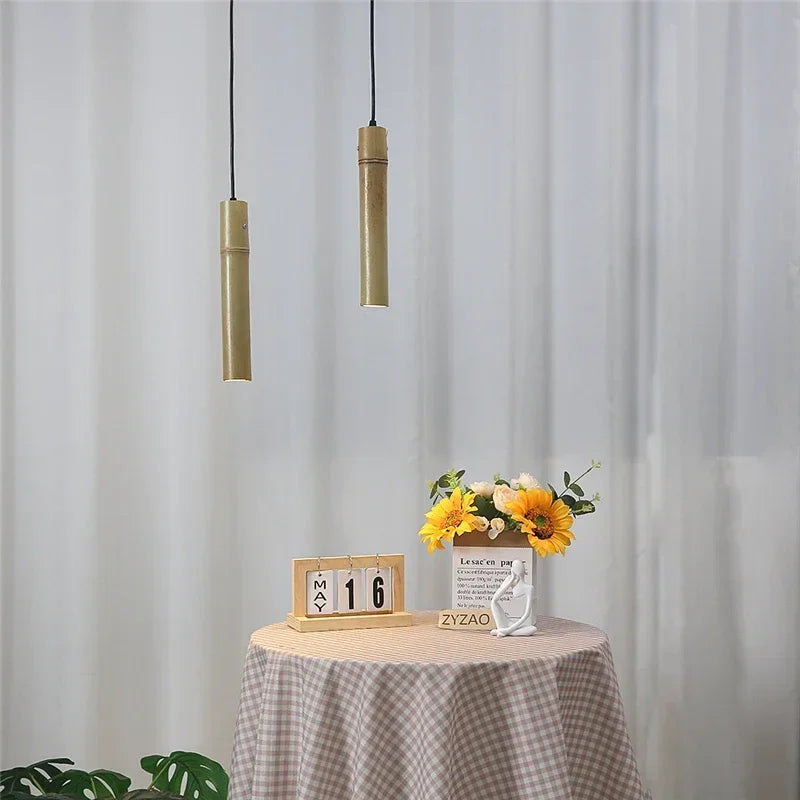 DecorBites™ Bamboo Tube Pendant Lights for Tea Room Restaurant Kitchen Dining, Wire Adjustable