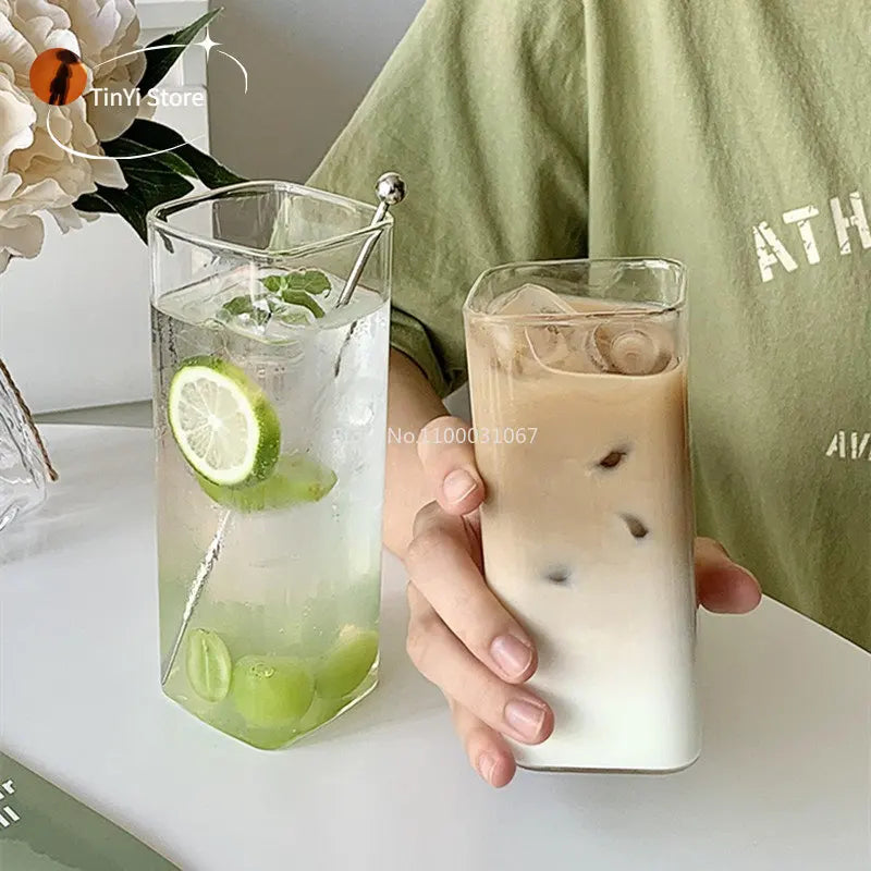 DecorBites™ 500ml Square Glass Juice Cup - Transparent & Heat-Resistant