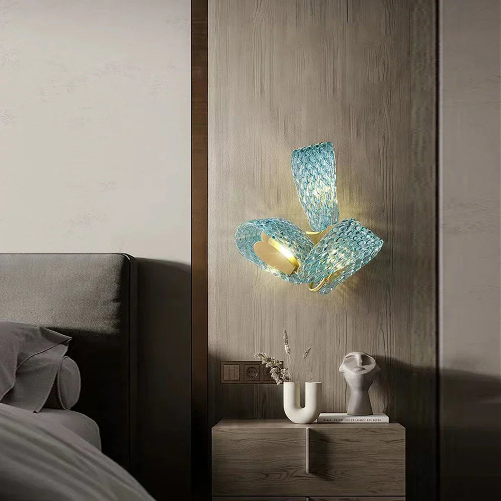 DecorBites™ Blue Glass Luxury Wall Sconce LED Light Fixture for Living Room Bedroom Aisle