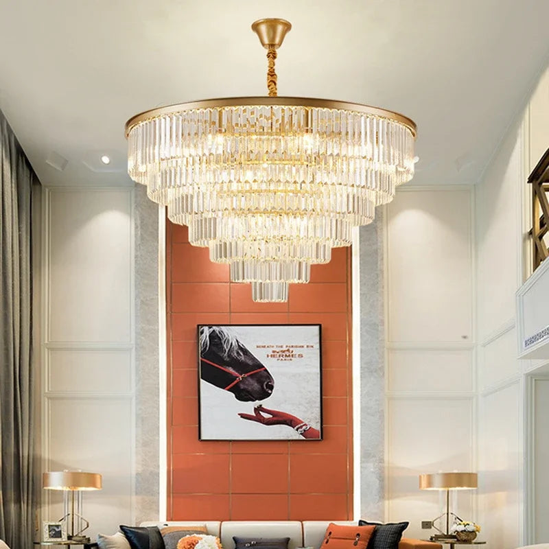 DecorBites™ Crystal Gold Black LED Chandelier - Multi-Storey Modern Round Pendant Lamp