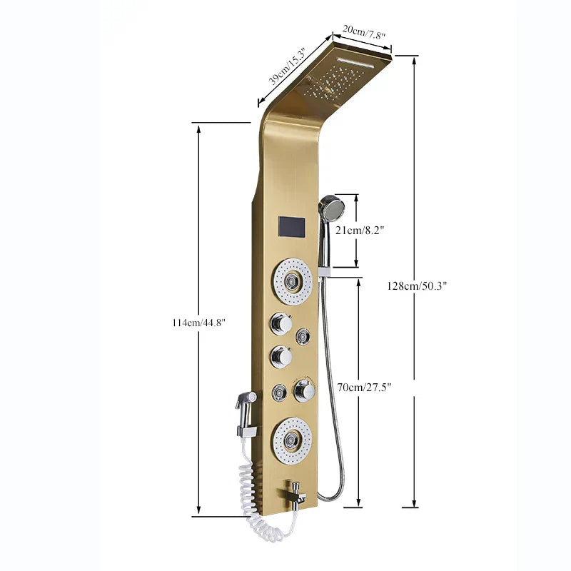 DecorBites™ LED Blue Light Shower System with Temperature Display, Massage Column, Waterfall Rainfall