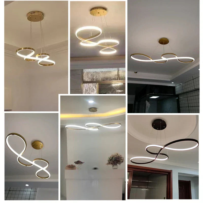 DecorBites™ Gold LED Chandelier: Modern Nordic Dining Room Pendant Lights, Ideal for Kitchen, Bar, Office.