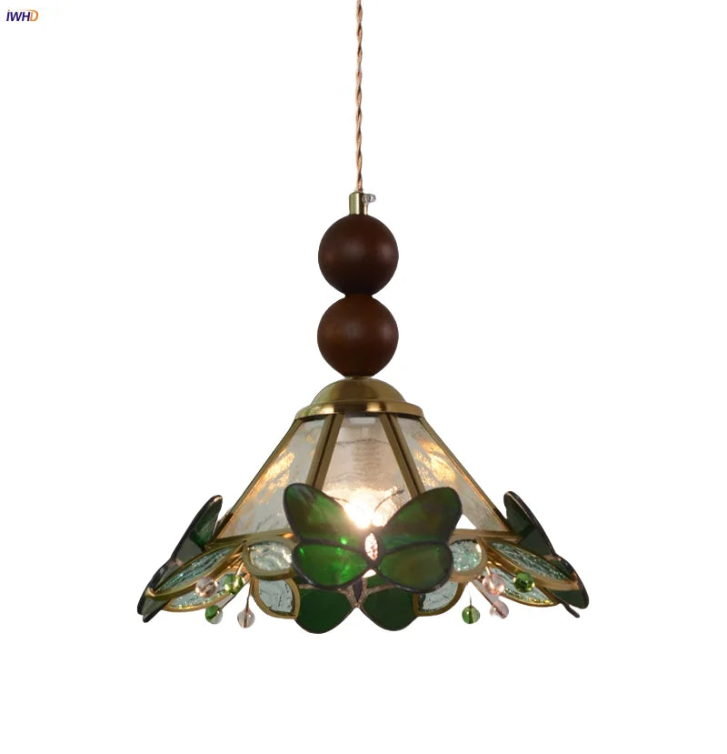 DecorBites™ Clear Glass LED Pendant Light Tiffany Butterfly Hanging Lamp