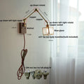 DecorBites™ Ash Wood LED Swing Arm Wall Light with Pull Chain Switch & Blue Glass