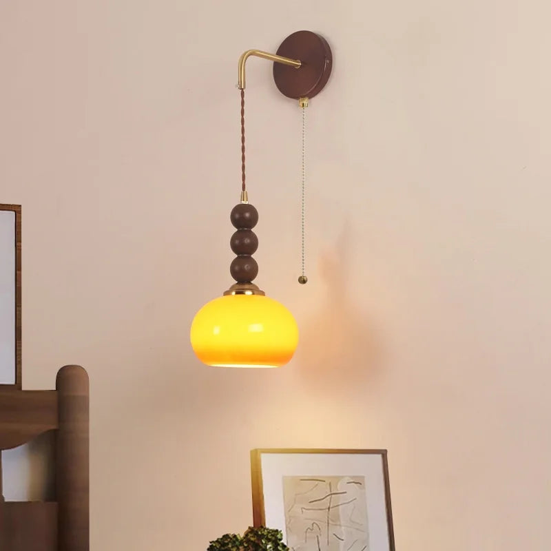 DecorBites™ LED Wall Lights Walnut Wood Glass Adjustable Bedside Lamp