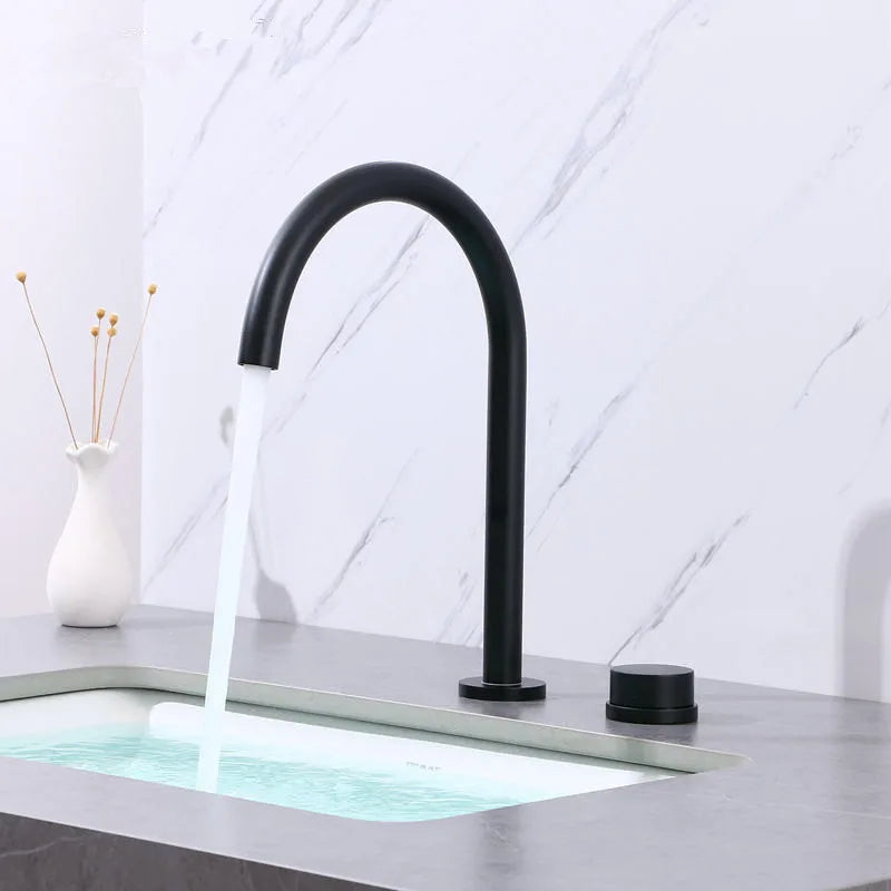 DecorBites™ Brushed Gold Black Basin Faucet - 360 Rotating Widespread Bathroom Sink Tap