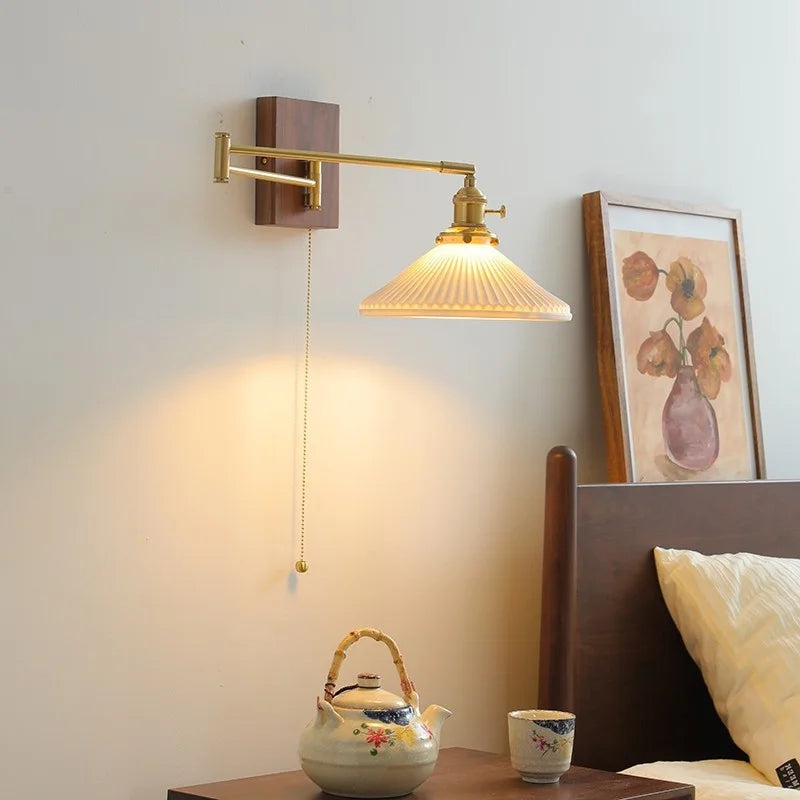 DecorBites™ Ceramic Copper LED Wall Light | Modern Bedside Lamp with Pull Chain Switch