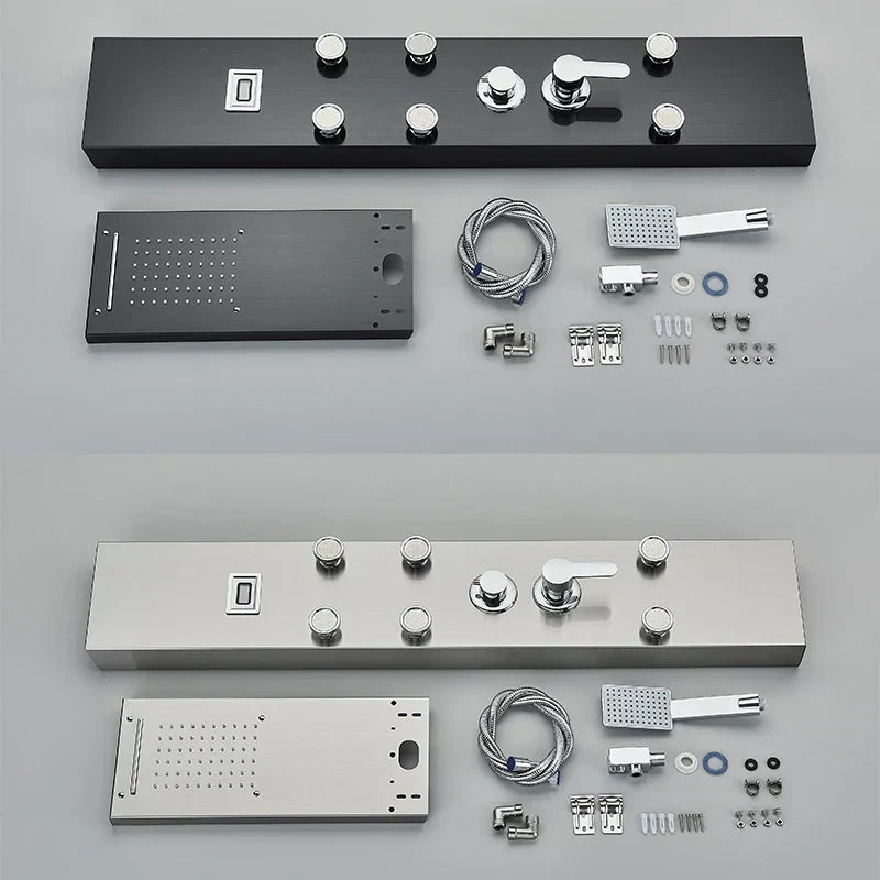 DecorBites™ Black Shower Panel Column Wall Mount Rainfall Waterfall Faucet Hot Cold Mixer Tap