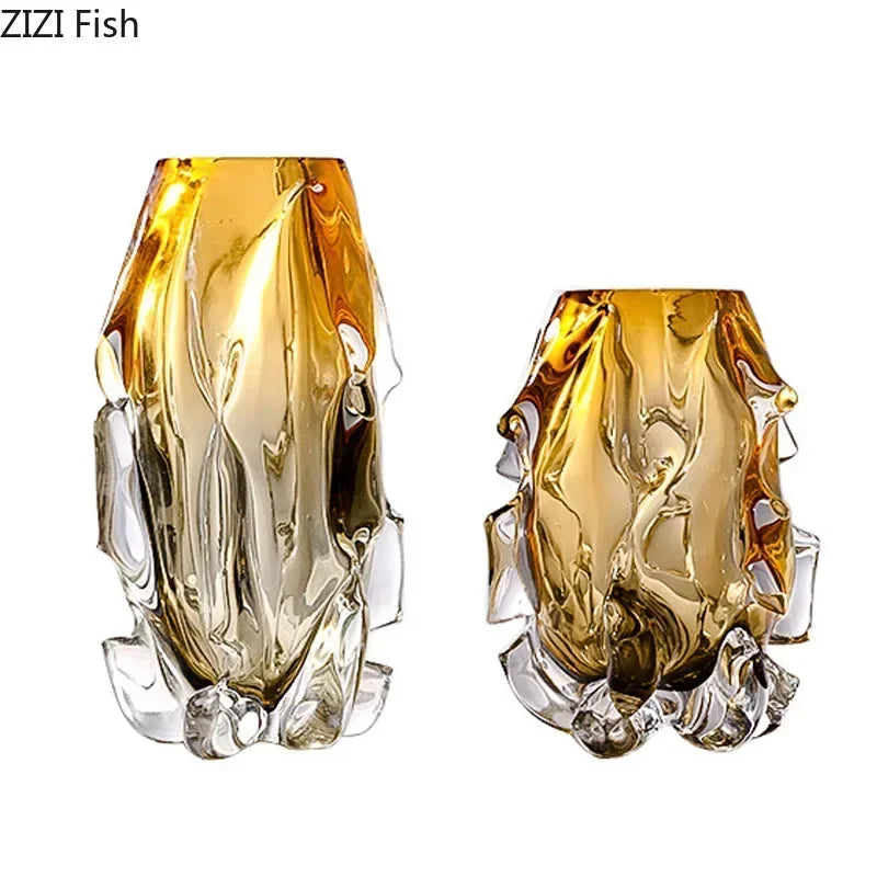 DecorBites™ Amber Glass Vase for Modern Home Decor & Flower Arrangement