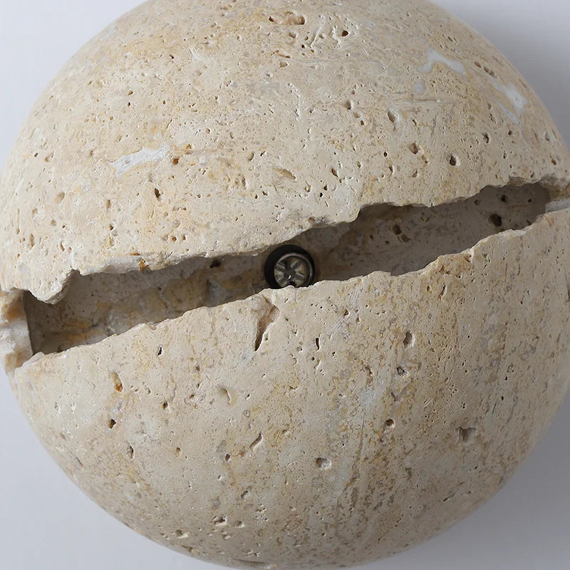 DecorBites™ Dino Egg Stone Wall Lamp Yellow Travertine Hemisphere LED Sconce