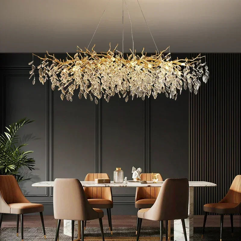 DecorBites™ Crystal Branch Chandelier LED Pendant Lamps Elegant Villa Living Room Gold Decor