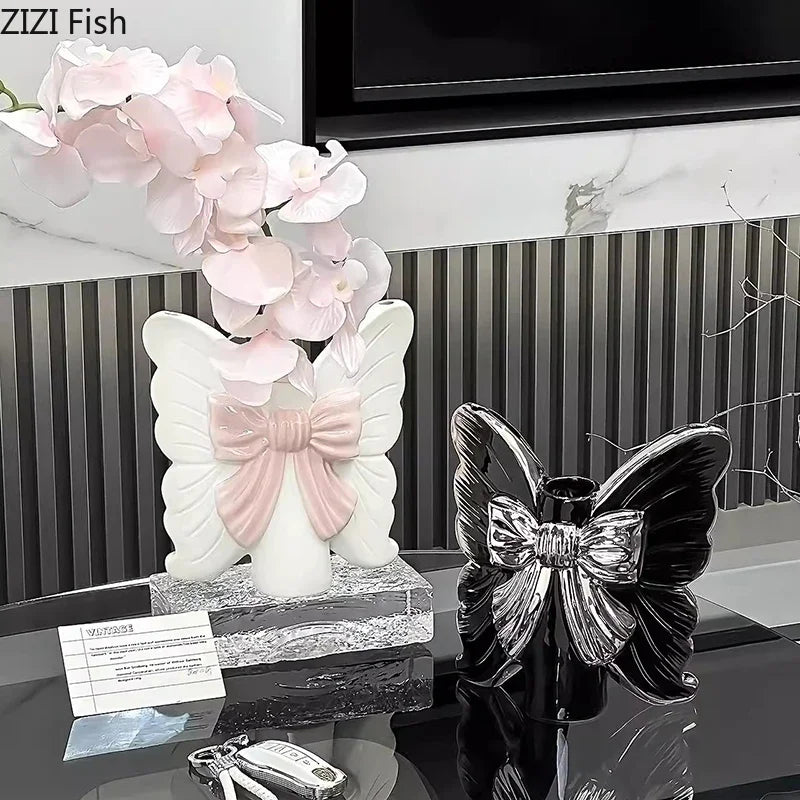 DecorBites™ Butterfly Ceramic Vase Flower Pots Modern Aesthetic Room Decor